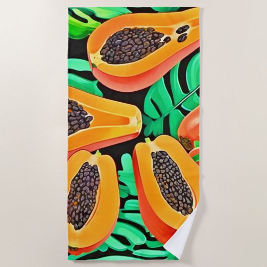 パパイヤと離れパッズフレッシュパターン ビーチタオル (正面)