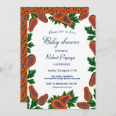 パパイヤスイートフルーツフレッシュサマーグリーンベビーシャワー 招待状 (正面/裏面)