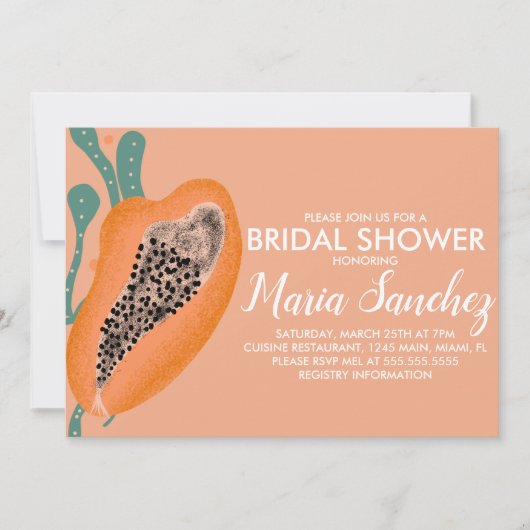 パパイヤトロピカルフルーツ抽象芸術ブライダルシャワー 招待状 (正面)