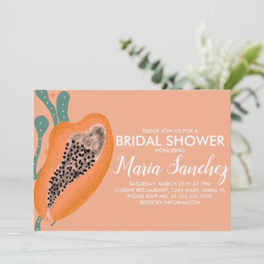 パパイヤトロピカルフルーツ抽象芸術ブライダルシャワー 招待状 (スタンド正面)