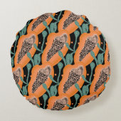 パパイヤハンドトロピカルフルーツ抽象芸術パターン ラウンドクッション (裏面)