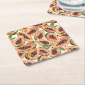 パパイヤフルーツウォーターカラー スクエアペーパーコースター (アングル)