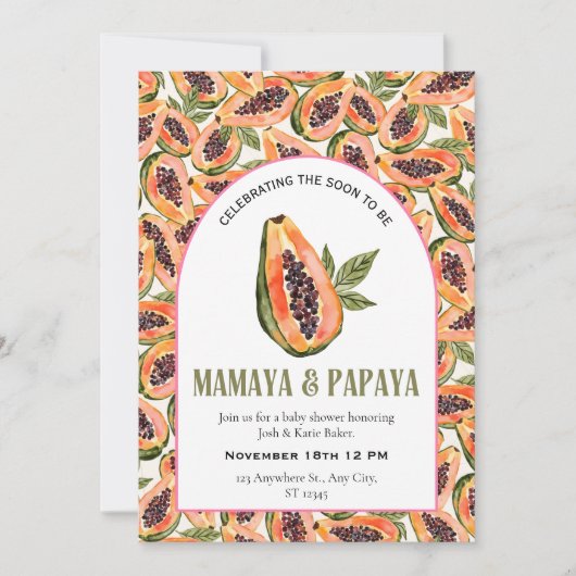 パパイヤフルーツウォーター色ベビーシャワー 招待状 (正面)