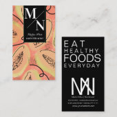 パパイヤ手描きドードルオレンジブラックパターン 名刺 (正面/裏面)