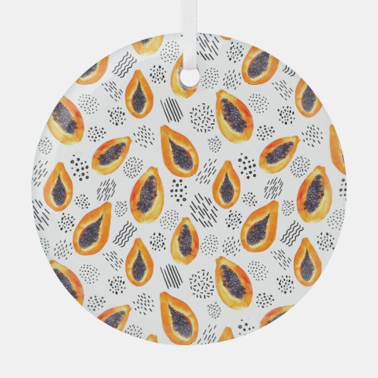 パパイヤ果実:抽象芸術水彩模様。 ガラスオーナメント (正面)