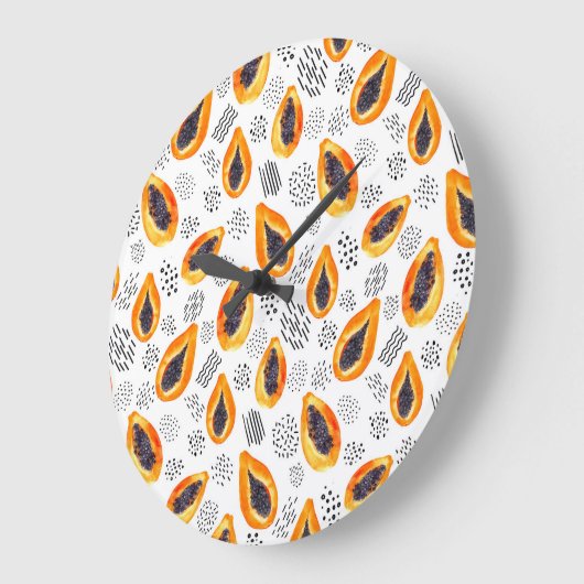 パパイヤ果実:抽象芸術水彩模様。 ラージ壁時計 (傾斜)