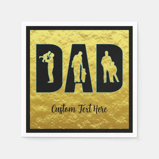 パパエレガントブラックw/金ゴールドメタリックBG父の子 スタンダードカクテルナプキン (正面)