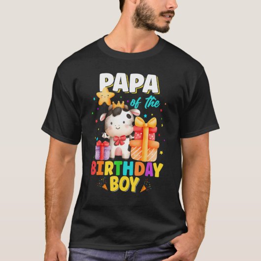 パパオブザ誕生日少年カウファーム動物家族B Tシャツ (正面)
