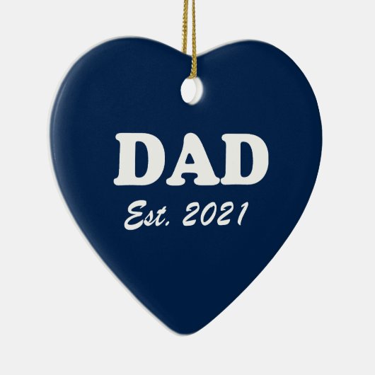 パパカスタムエスト日付ネイビーブルー可愛いモダンハート セラミックオーナメント (右)