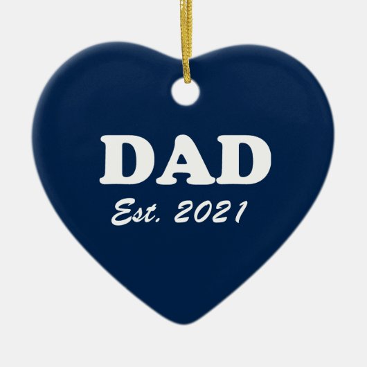 パパカスタムエスト日付ネイビーブルー可愛いモダンハート セラミックオーナメント (正面)