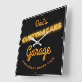 パパカスタムカーガレージ金ゴールドフェイクネオンおもしろい スクエア壁時計 (傾斜)