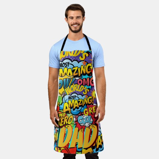 パパカスタムギフト – 漫画スーパーヒーローおもしろい名 エプロン (着用した状態)
