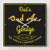 パパガレージブラックアンドイエローバートアガレージ スクエア壁時計 (正面)