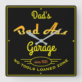 パパガレージブラックアンドイエローバートアガレージ スクエア壁時計