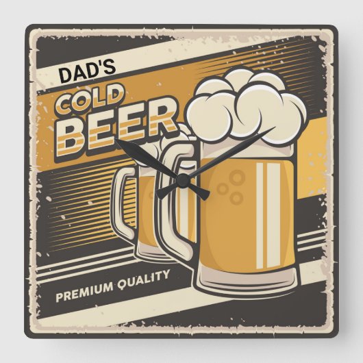 パパクラシックコールドビール スクエア壁時計 (正面)