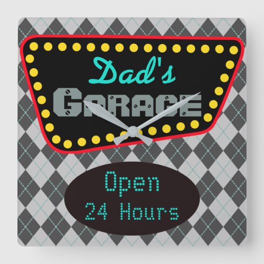 パパクラシックズガレージウォールクロックギフト スクエア壁時計 (正面)