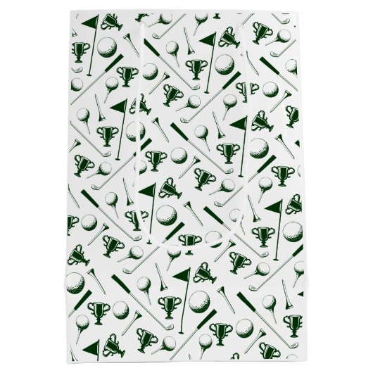 パパゴルフ白い緑の黒い幸せな父親の日 ミディアムペーパーバッグ (裏面)