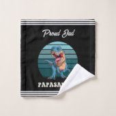 パパサウルスおもしろい恐竜オングリーンレトロサンセット バスタオルセット (ウォッシュタオル)