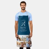 パパシェフ代表のbbqグ数々のリルのフモダンォトブルー エプロン (着用した状態)