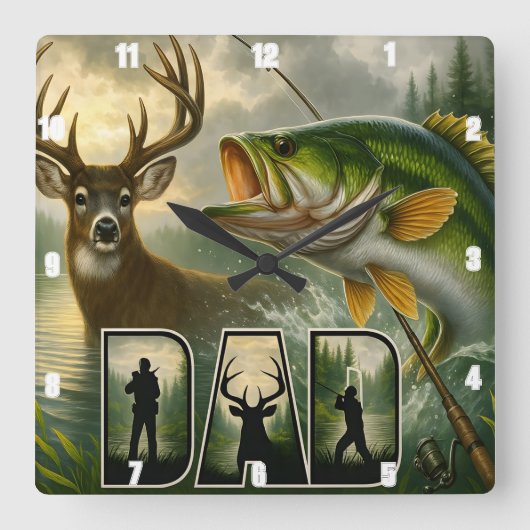 パパシカ狩り魚釣り野生生物 スクエア壁時計 (正面)