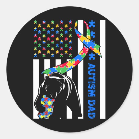 パパシャツ自閉症啓発アメリカ国旗の父親 ラウンドシール (正面)