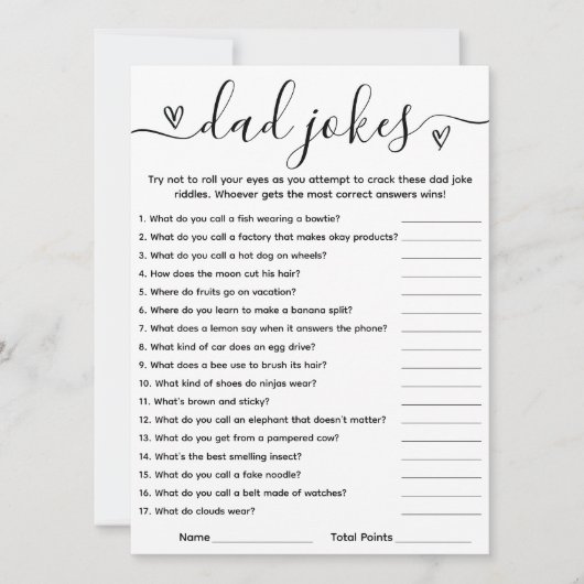 パパジョークカードと回答鍵ベビーシャワーゲーム 招待状 (正面)