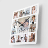 パパスクリプトファミリーメモリーフォトグリッドコラージュ スクエア壁時計 (傾斜)