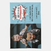 パパスーパーヒーローマンガスピーチバブル父の日 キッチンタオル (縦)