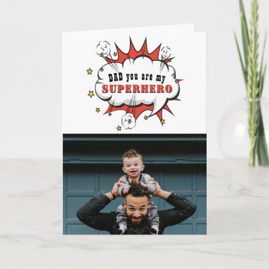 パパスーパーヒーロー漫画のスピーチの父の日 カード (正面)