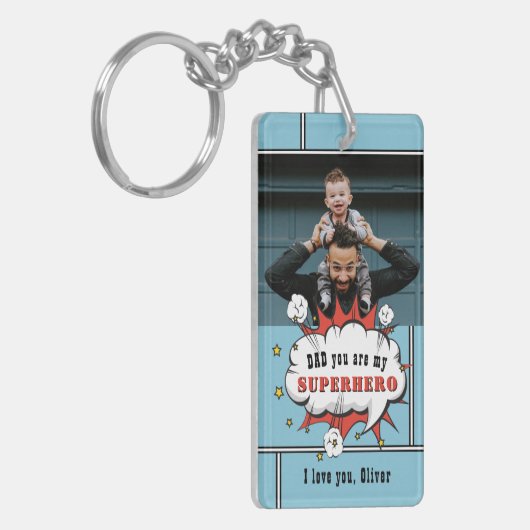 パパスーパーヒーロー漫画の音声バブル写真 キーホルダー (正面左)