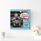 パパスーパーヒーロー漫画スピーチバブル写真 スクエア壁時計 (ホーム)