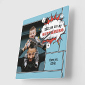 パパスーパーヒーロー漫画スピーチバブル写真 スクエア壁時計 (傾斜)