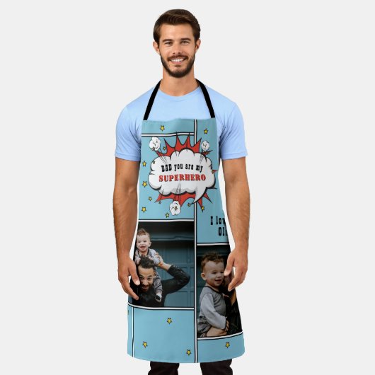 パパスーパーヒーロー漫画スピーチバブル2写真 エプロン (着用した状態)