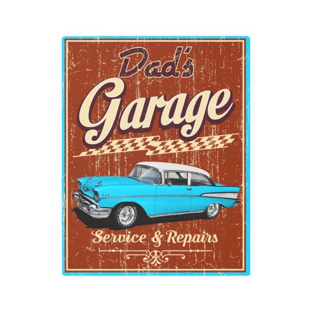 パパズブルー57シェヴィガレージ メタルプリント (正面)