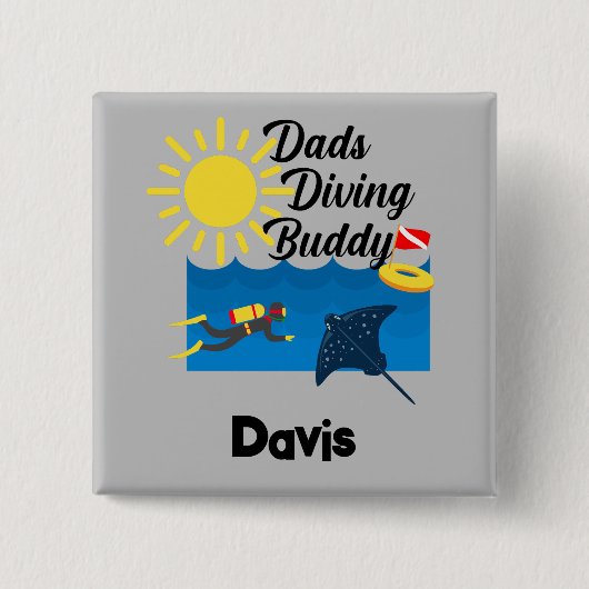 パパダイビングバディデザインスクエアボタン 缶バッジ (正面)