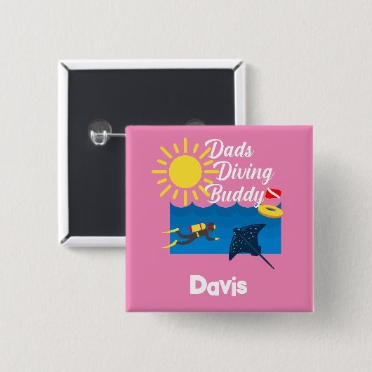 パパダイビングバディデザインスクエアボタン 缶バッジ (正面&裏面)