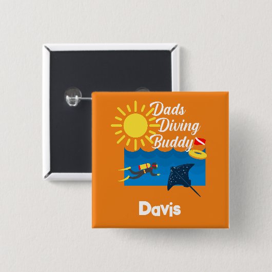 パパダイビングバディデザインスクエアボタン 缶バッジ (正面&裏面)