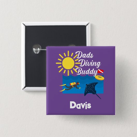 パパダイビングバディデザインスクエアボタン 缶バッジ (正面&裏面)