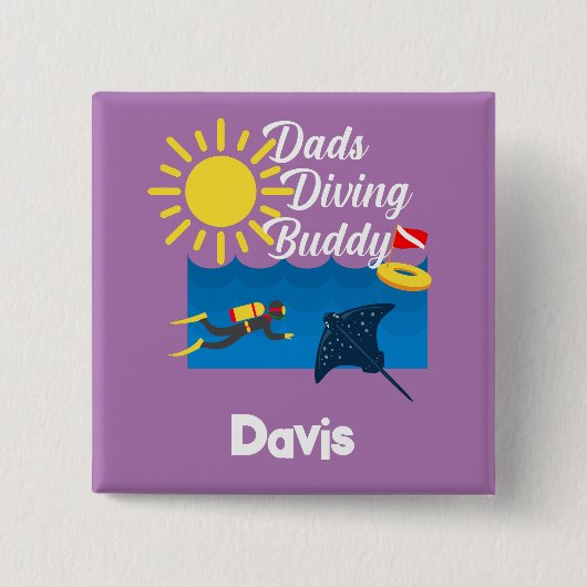 パパダイビングバディデザインスクエアボタン 缶バッジ (正面)