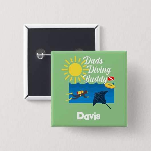パパダイビングバディデザインスクエアボタン 缶バッジ (正面&裏面)