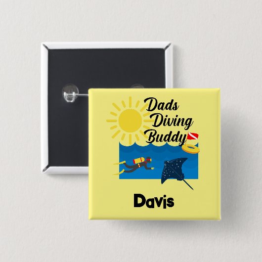 パパダイビングバディデザインスクエアボタン 缶バッジ (正面&裏面)
