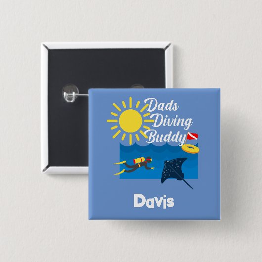パパダイビングバディデザインスクエアボタン 缶バッジ (正面&裏面)