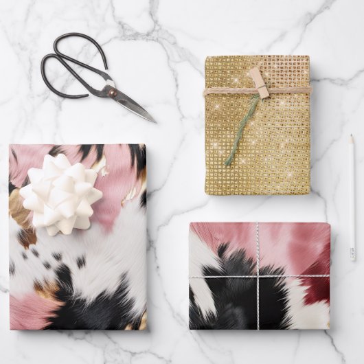 パパッガーリープを包むピンクの黒金ゴールド女性のカーボーイ牛革 ラッピングペーパーシート (正面)