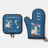 パパドーターボンディングライトハウスハッピーファーザーズデイ 鍋つかみ&鍋敷きセット (正面)