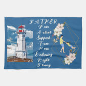 パパドーターボンディングライトハウスファーザーズデイ引用文 キッチンタオル (横)