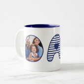 パパネイビーストライプブルーレタリングハート写真 ツートーンマグカップ (正面左)