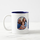 パパネイビーストライプブルーレタリングハート写真 ツートーンマグカップ (左)