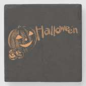 パパハロウィンジャック・オ・ランタンのポーズ ストーンコースター (正面)