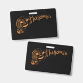 パパハロウィンジャック・オ・ランタンのポーズ バッジ (正面＆裏面)