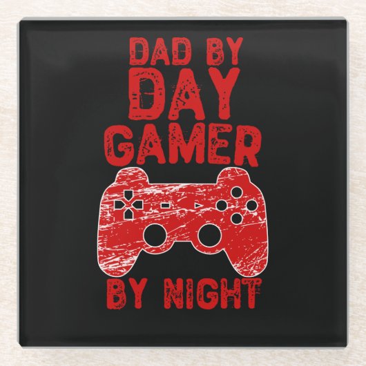 パパバイデイゲーマーバイナイト – ビデオゲーム ガラスコースター (正面)